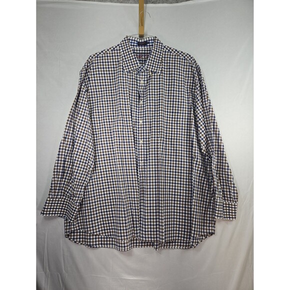 Paul & Shark Yacht Club Ocean Team Blue Brown White Checked Button Down 3X - Picture 1 of 9